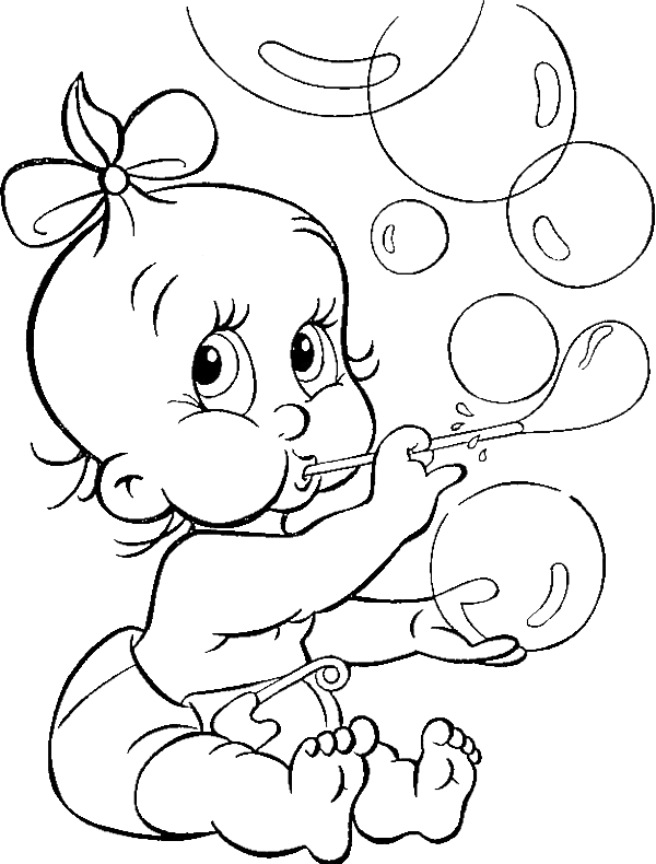 600x790 Cute Babe Blowing Bubble Balloons Coloring For Kids