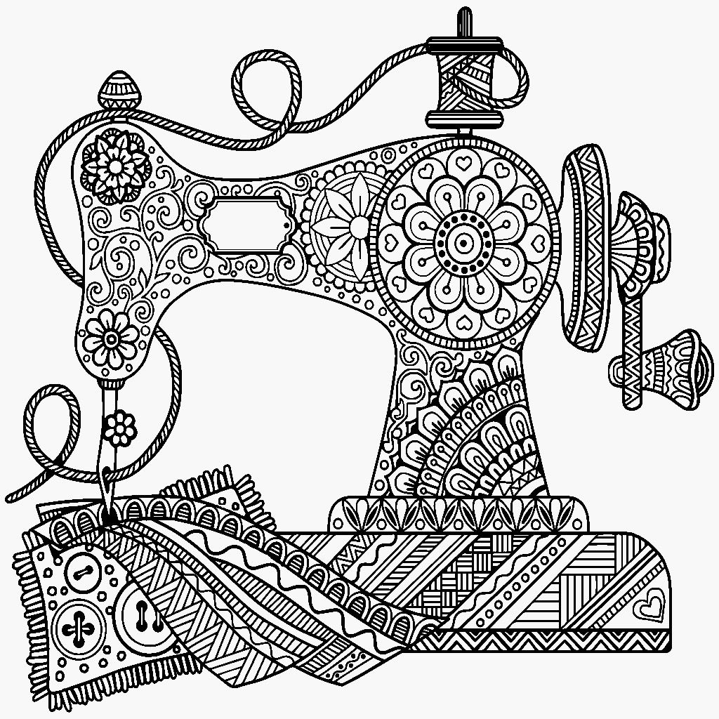 1024x1024 Antique Sewing Machine Zentangle Color Me App My Favoriet