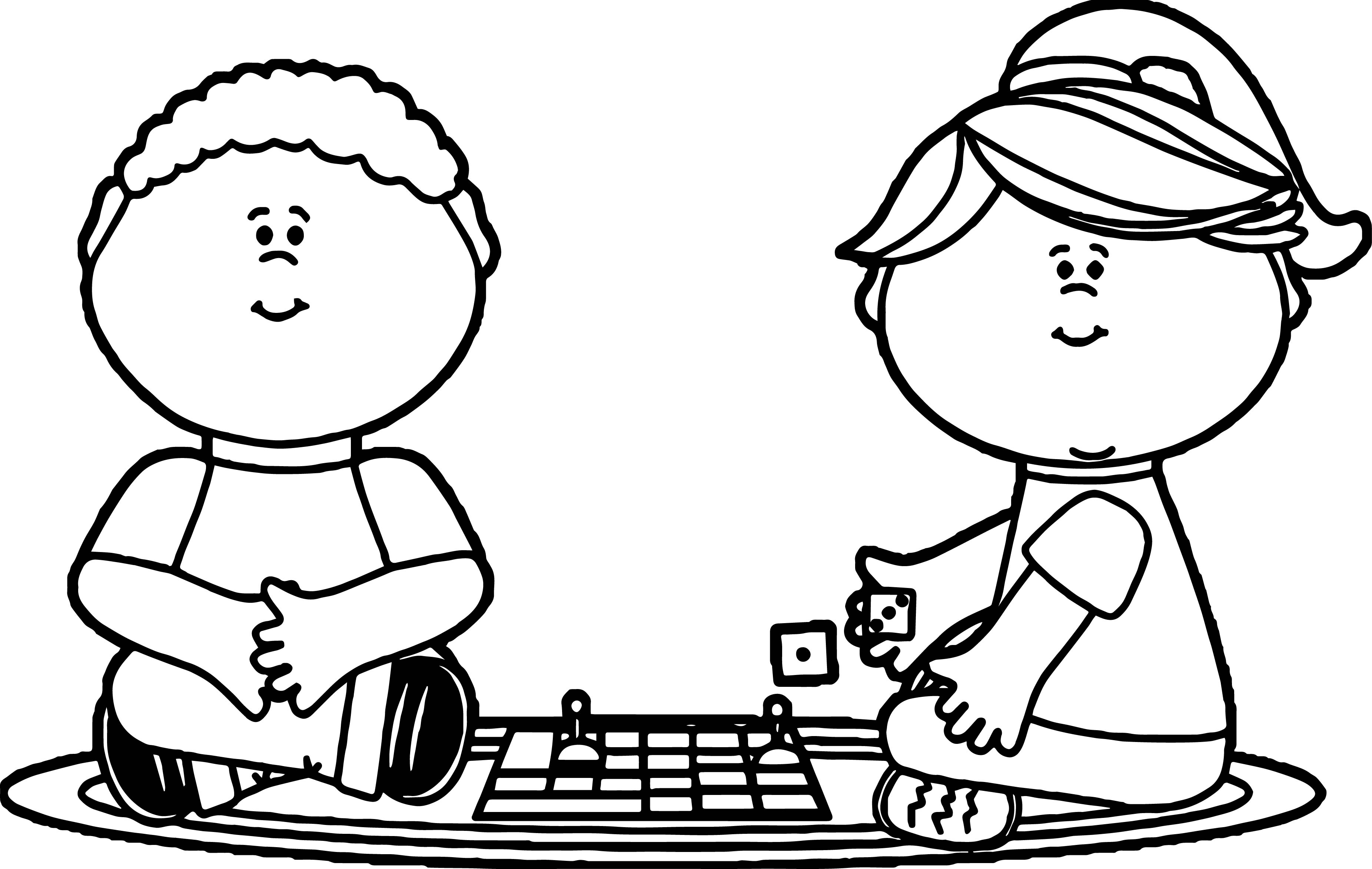 3703x2347 Kids Playing Board Games Coloring Page