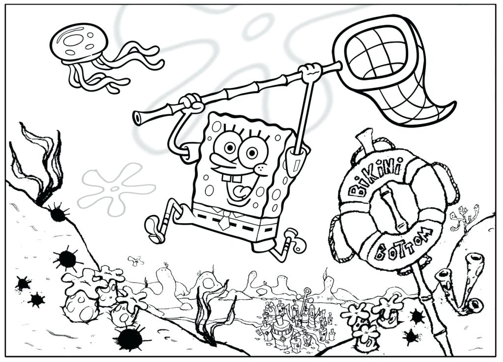 1024x738 Sponge Bob Coloring Pages Catch The Jellyfish Coloring Pages