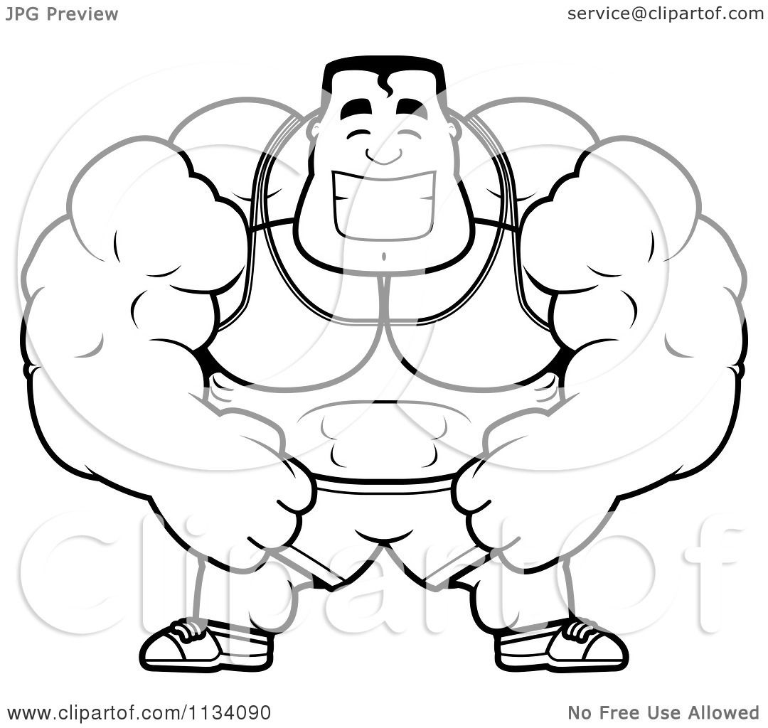 1080x1024 Cartoon Clipart Of An Outlined Happy Buff Bodybuilder