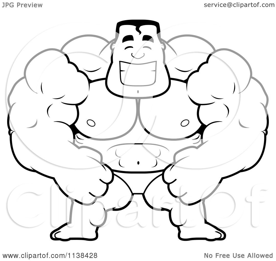 1080x1024 Cartoon Clipart Of An Outlined Beefy Bodybuilder