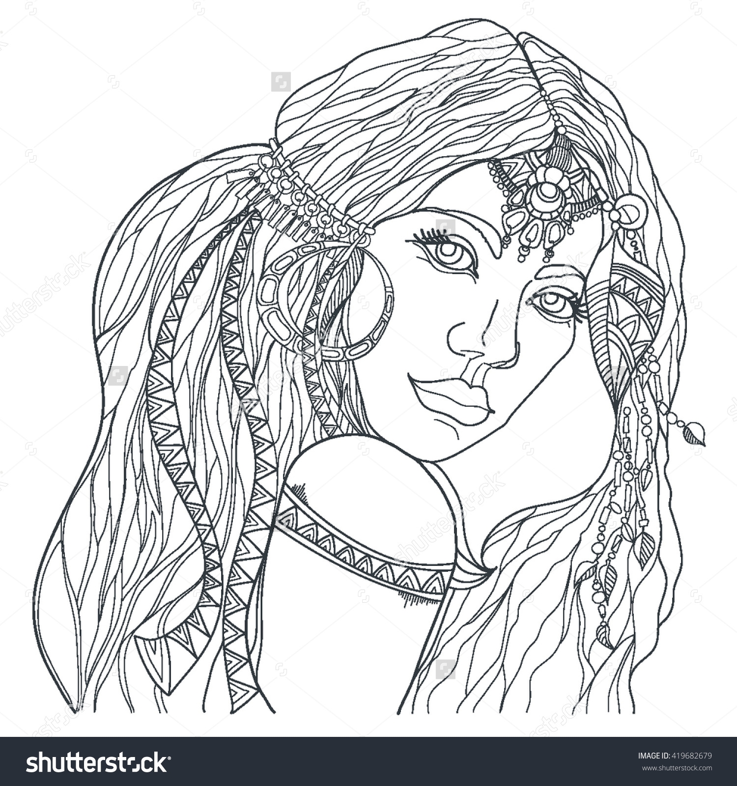 1500x1600 Printable Boho Style Fashion Girl Coloring Page Vector Free
