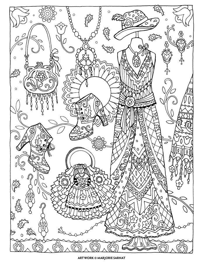695x900 Boho Chic ~ Fanciful Fashions Coloring Book I Margorie Sarnat