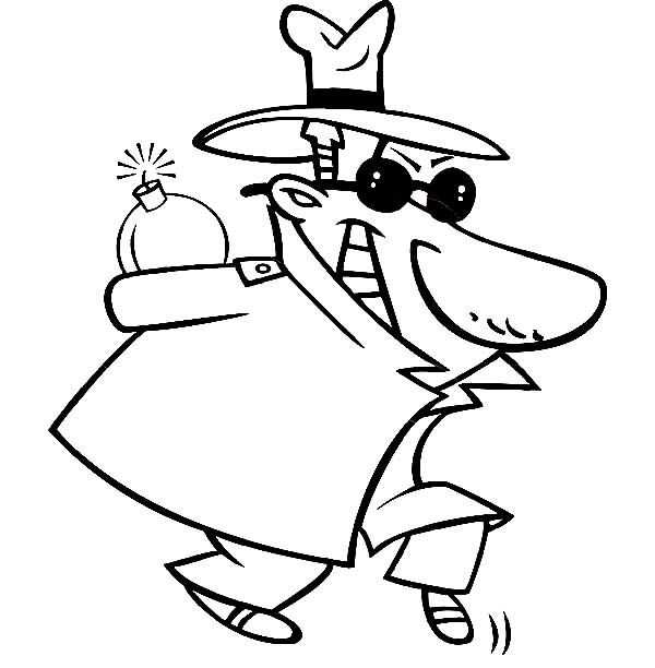 600x612 Detective Sneaking Around With A Bomb Coloring Page