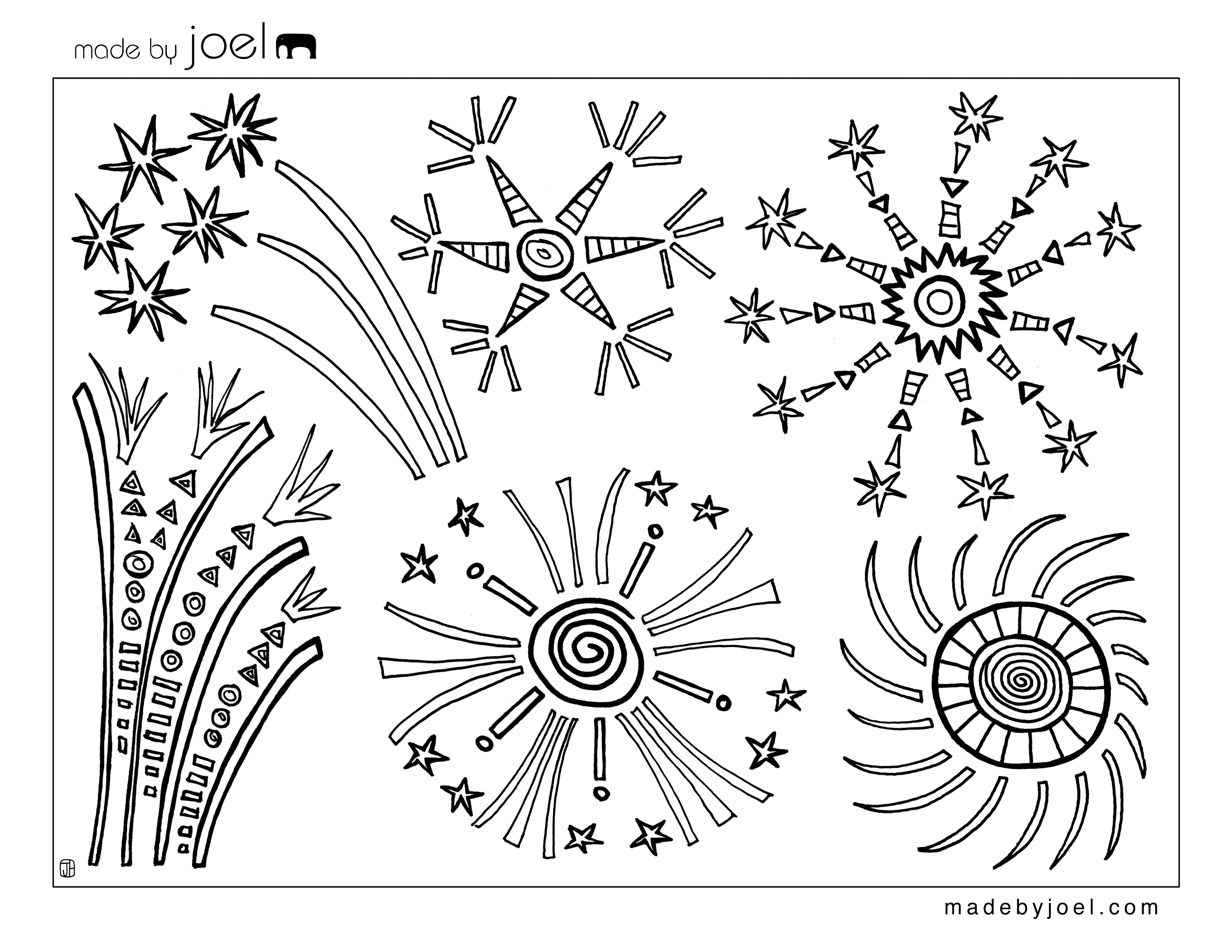 3300x2550 Ausmalbild Feuerwerk Happy New Year! Markers