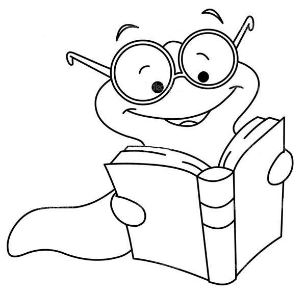 600x577 Outlined Book Worm Batch Coloring