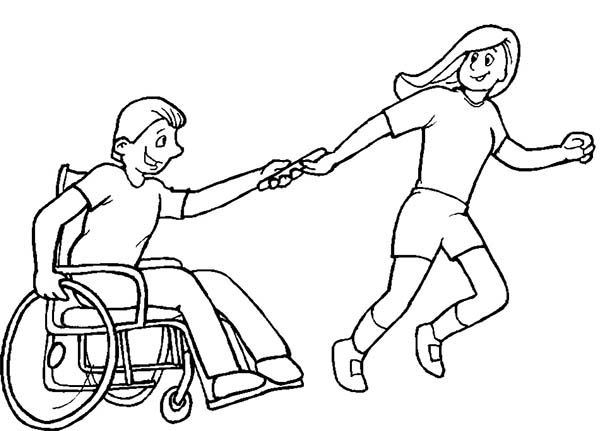 600x431 Helping Boy With Disability On Wheelchair Coloring Page Bored
