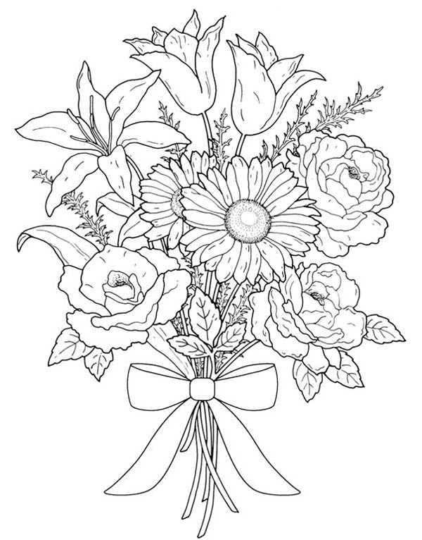 600x766 Flower Bouquet For Valentine Day Coloring Page Color Luna