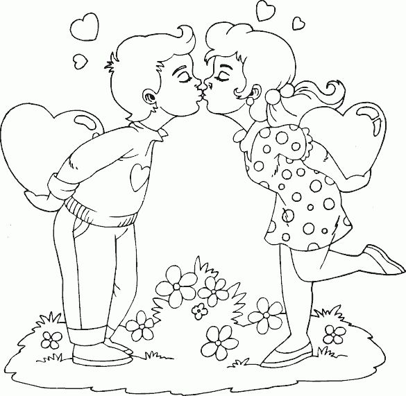 Boy And Girl Kissing Coloring Pages