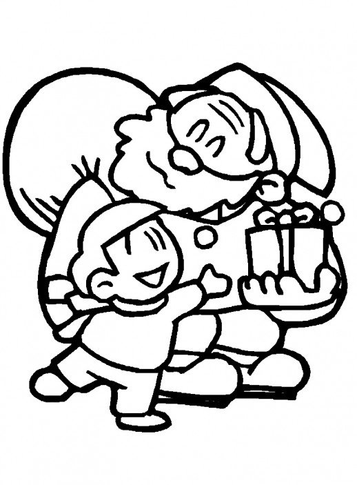 518x703 Santa Gives A Christmas Present To A Boy Coloring Pages