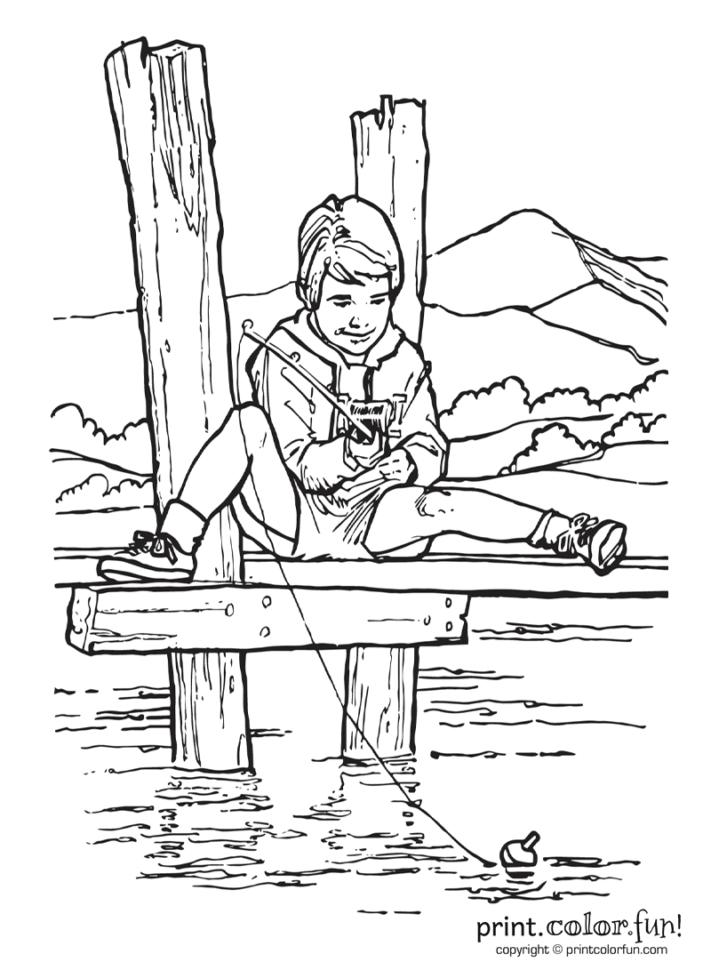 800x1100 Boy Fishing On Pier Coloring Page