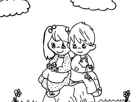 440x330 Happy Boy And Girl Coloring Page Stock Illustration Illustration