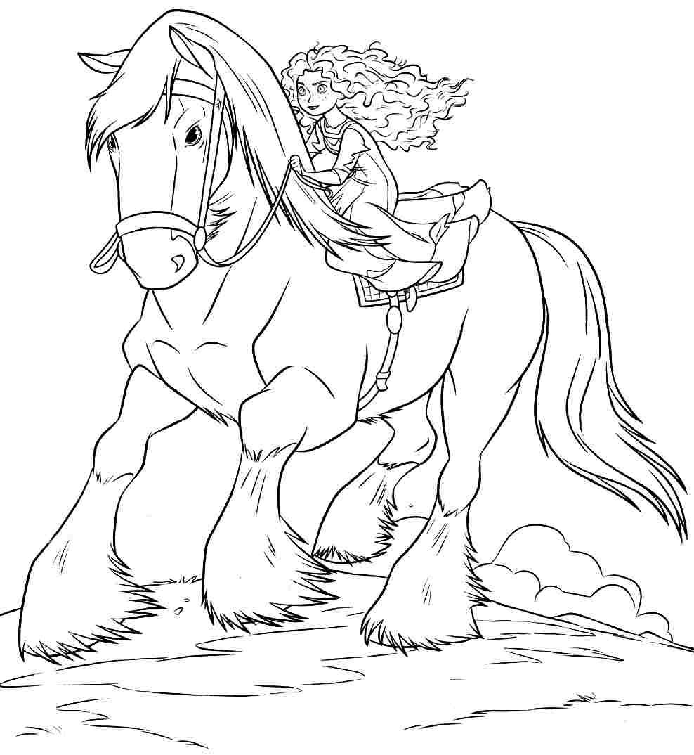 988x1074 Coloring Brave Coloring Pages Merida Riding Angus With Disney