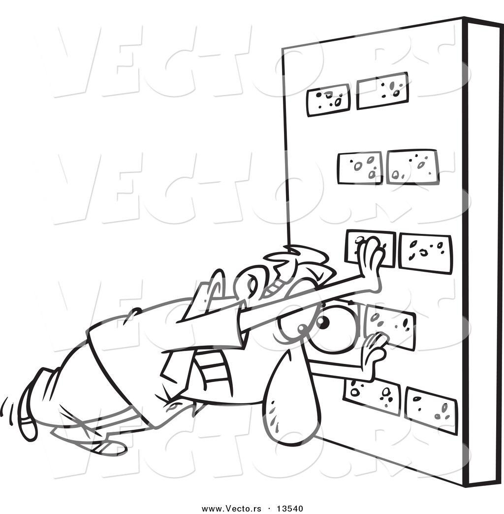 1024x1044 Vector Of A Cartoon Man Pushing Against A Brick Wall