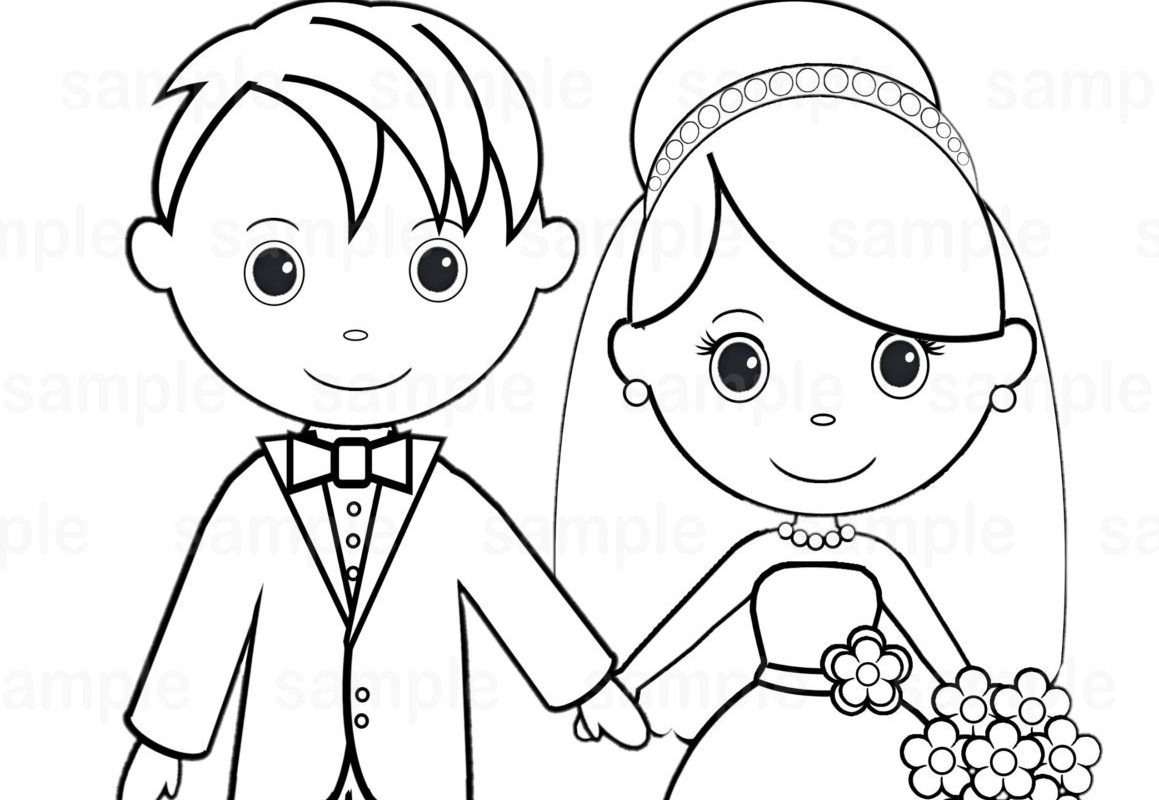 1159x800 Kids Bride And Groom Coloring Pages Free Great Wedding Easy