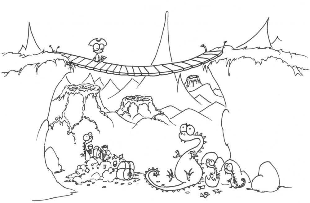 1000x656 Coloring Page A Monkey Pirate And Some Dragons