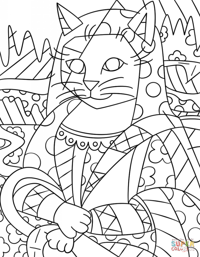 796x1024 Mono Cat By Romero Britto Painting Coloring Page