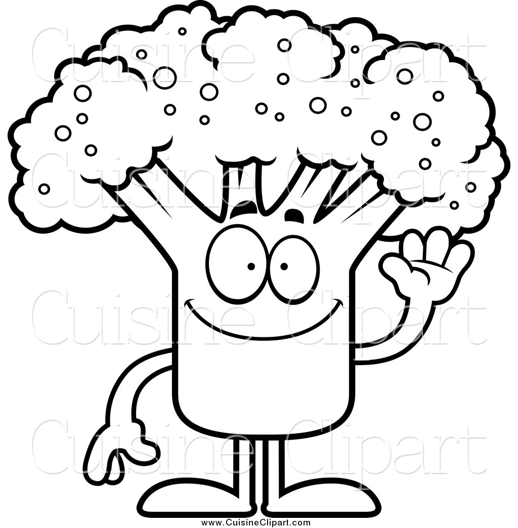 1024x1044 Cuisine Clipart Of A Black And White Waving Broccoli Mascot By