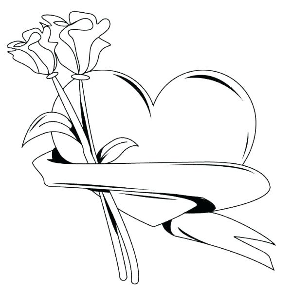 600x609 Rose Coloring Sheet Valentine Heart With Roses Pages Printable
