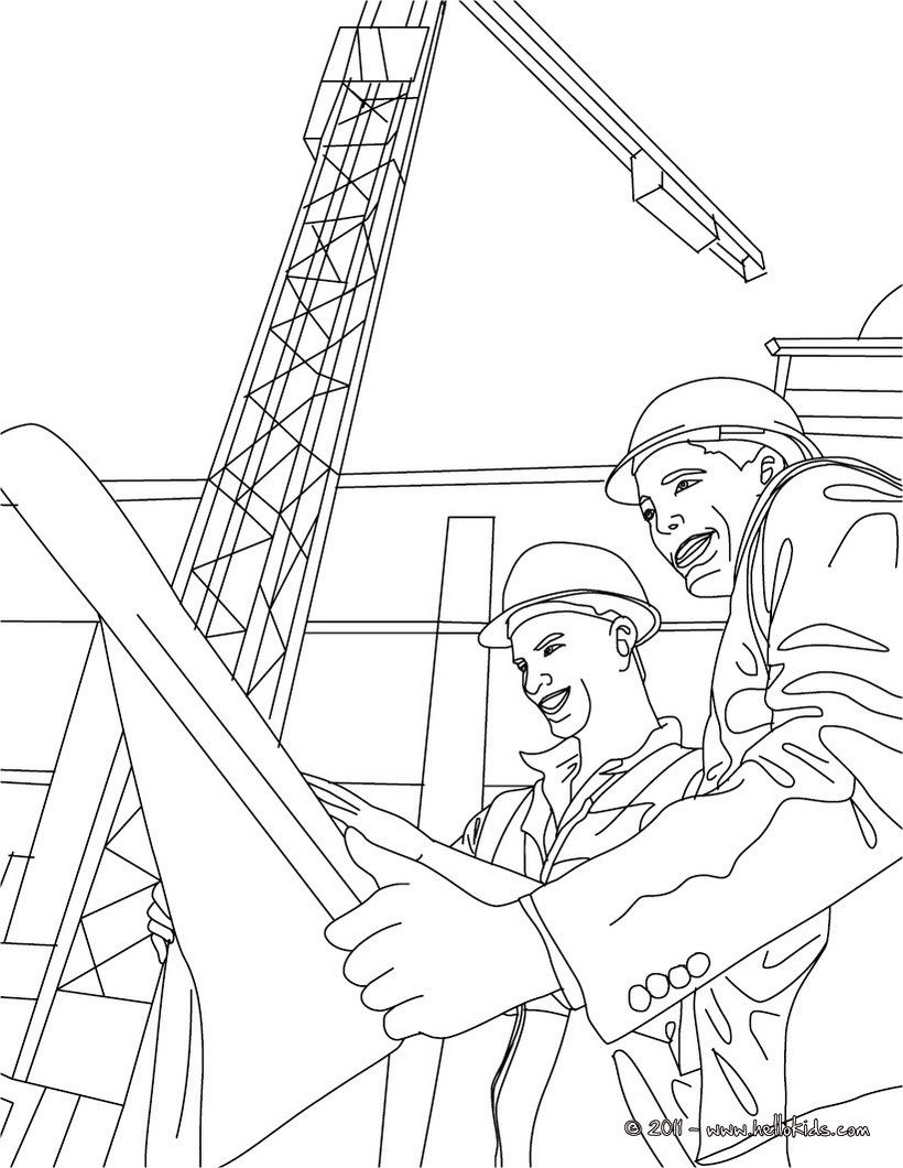 820x1060 Architect Reading A Plan With The Work Foreman Coloring Page