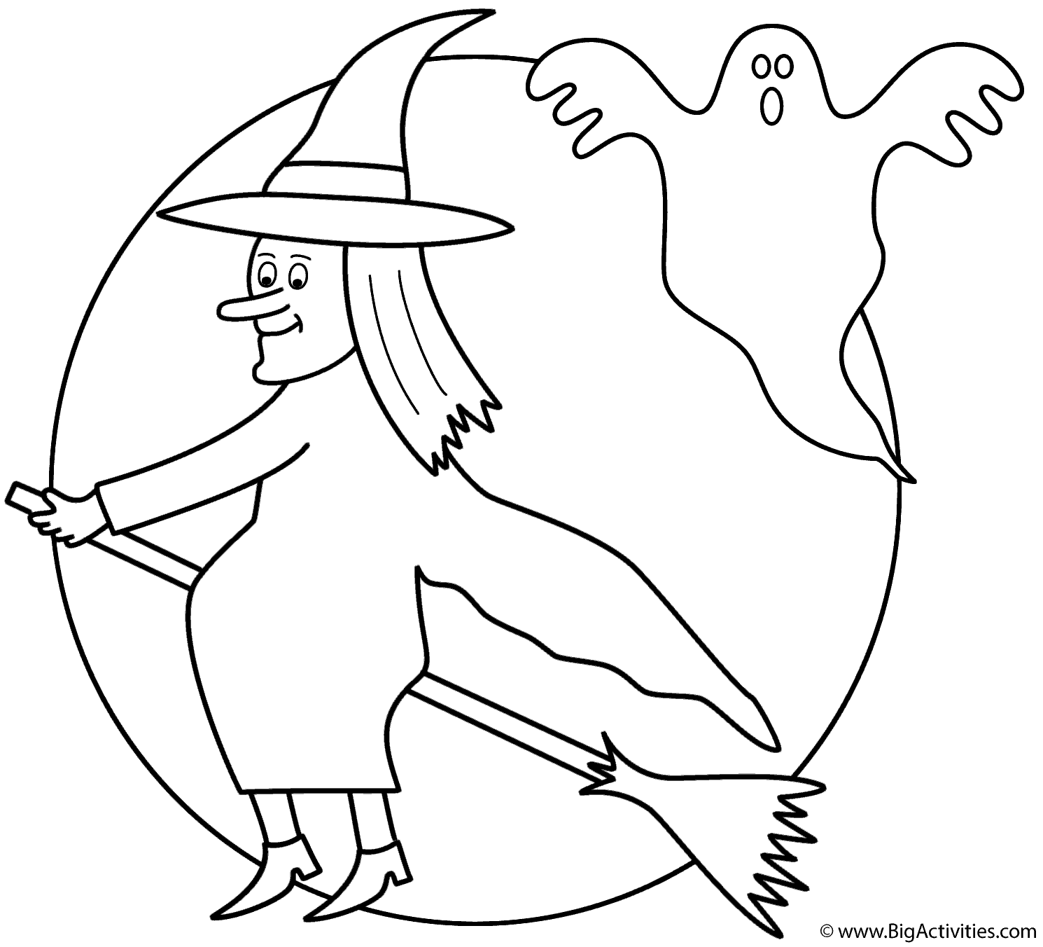 1490x1352 Witch On Broom With The Moon And Ghost