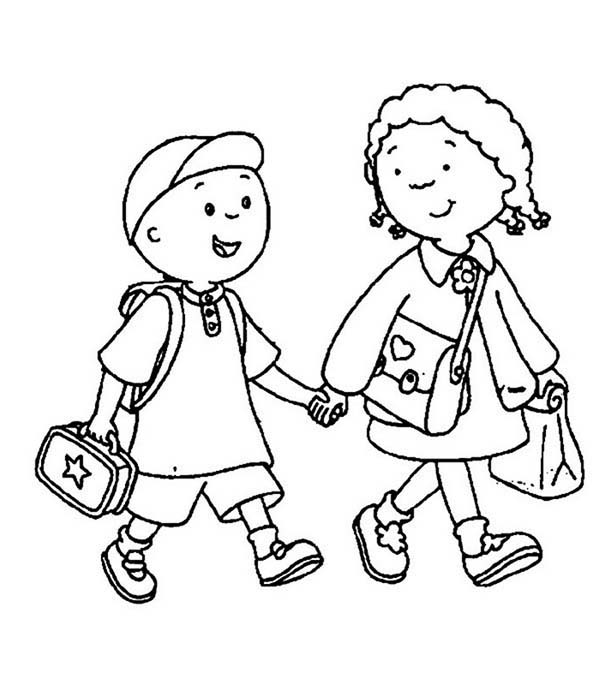 600x685 A Brother And Sister On Their First Day Of School Coloring Page