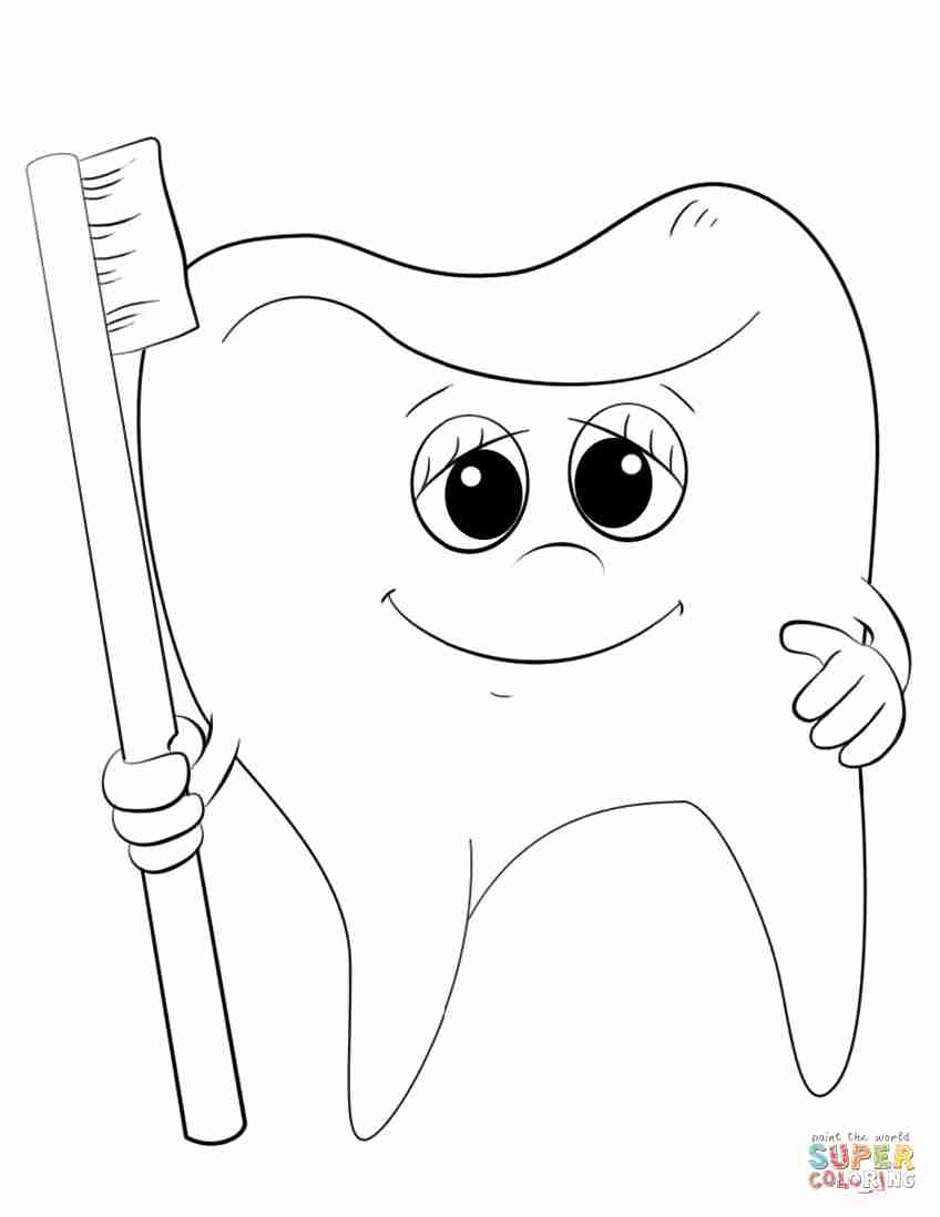 848x1098 Cartoon Tooth And Toothbrush Coloring Page Free Printable