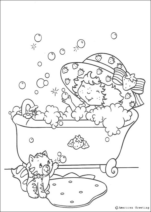607x850 Strawberry Shortcake Having A Bubble Bath Coloring Pages