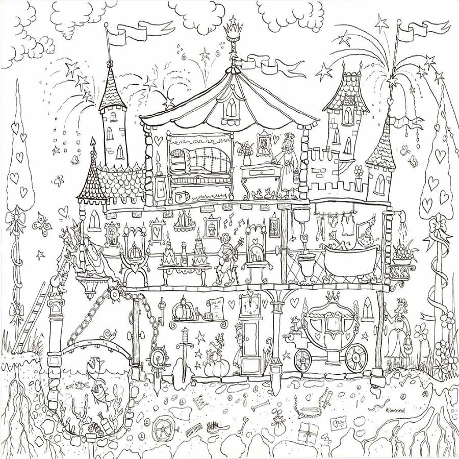 900x900 Princess Palace Colouring In Poster Coloring Books, Adult