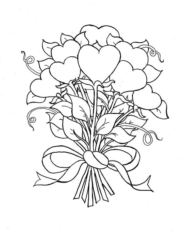 600x788 Beautiful Bouquet Of Hearts And Roses Coloring Page Color Luna