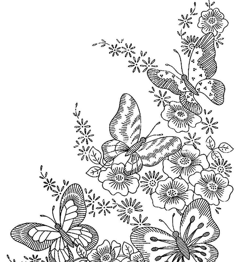 1000x1080 Coloring Pages Flowers Peonies Butterfly Stock Vector Free