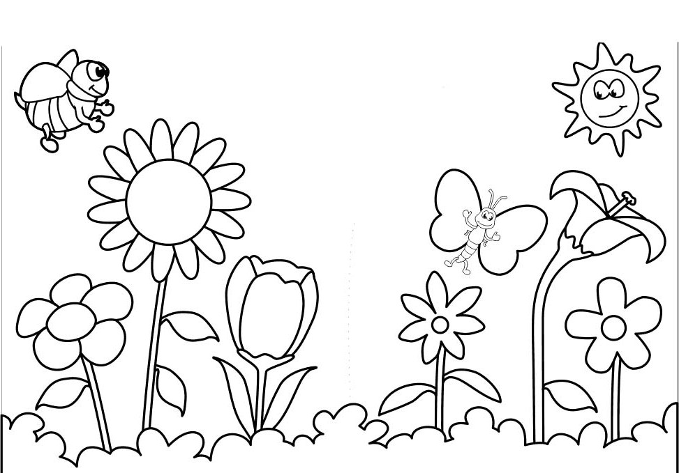 973x679 Spring Flower Coloring Pages Spring And Butterfly Flowers Coloring