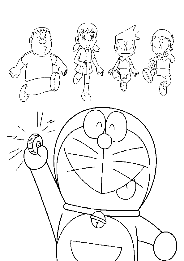 595x842 Doraemon Pressing Button Coloring Page Boys Pages