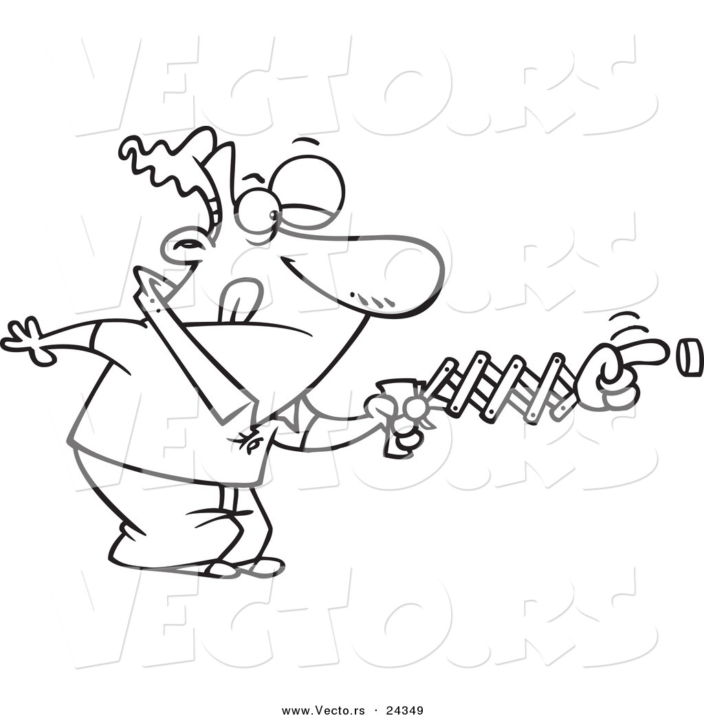 1024x1044 Vector Of A Cartoon Man Using A Spring Hand To Push A Button