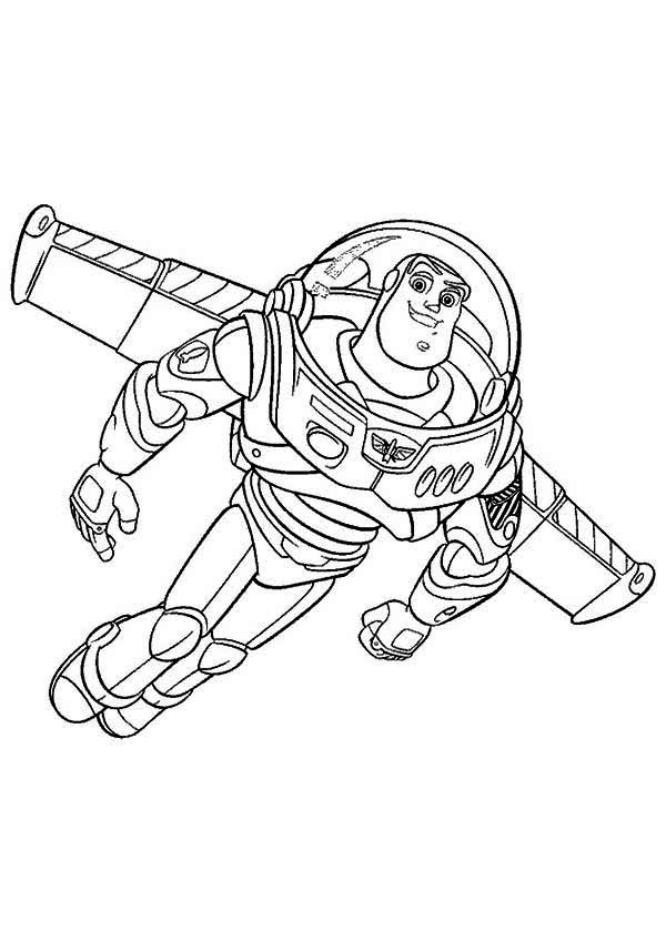 600x848 Buzz Lightyear Is Flying Using His Wing In Toy Story Coloring Page