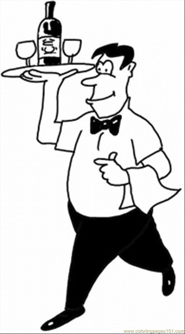 650x1172 Waiter In A Cafe Coloring Page