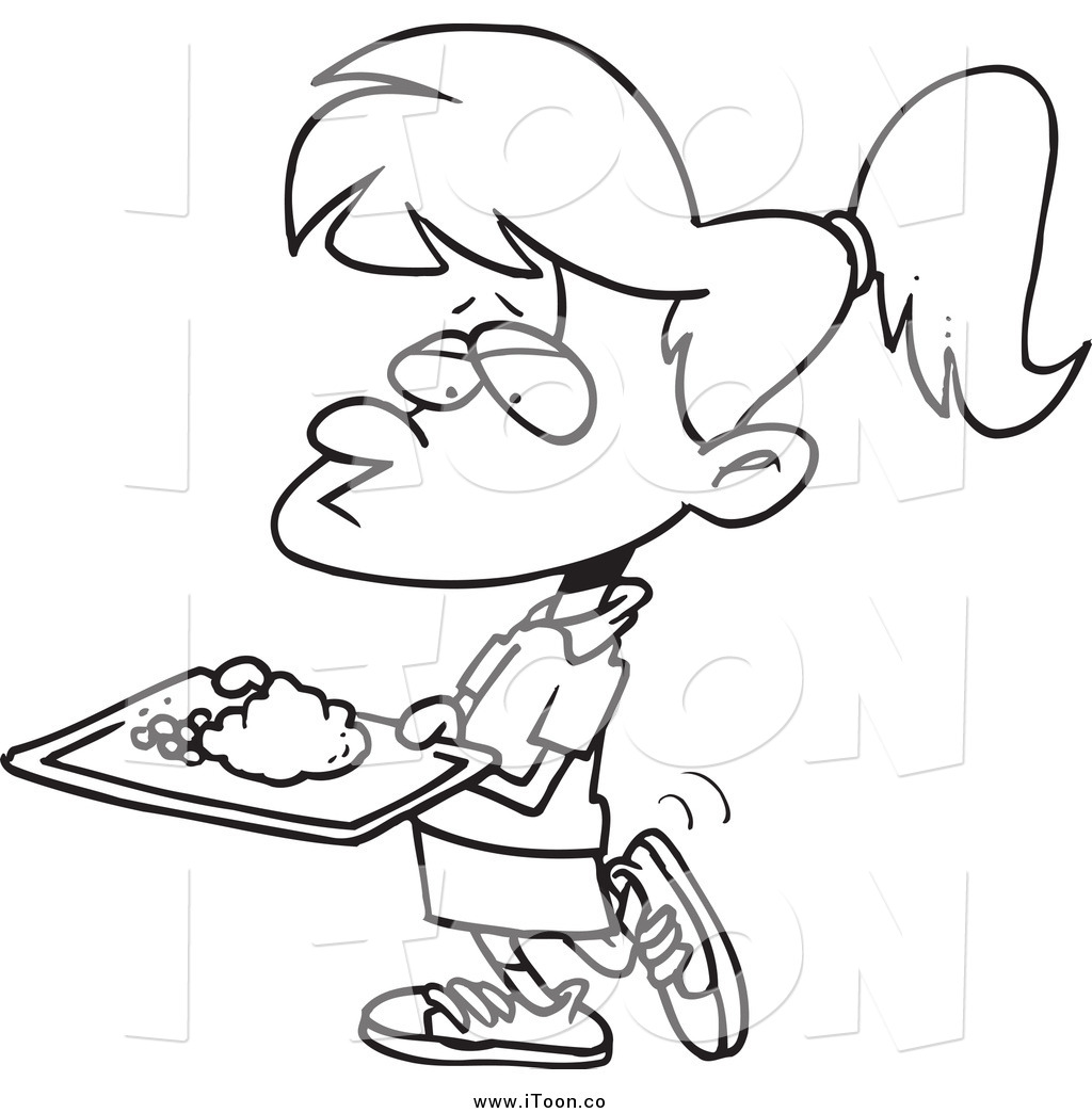 1024x1044 Royalty Free Cartoon Of A Black And White Girl Carrying Cafeteria