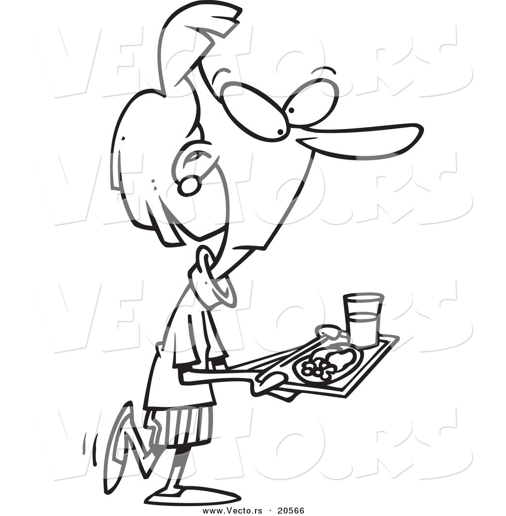 1024x1044 Vector Of A Cartoon Woman Carrying Cafeteria Food