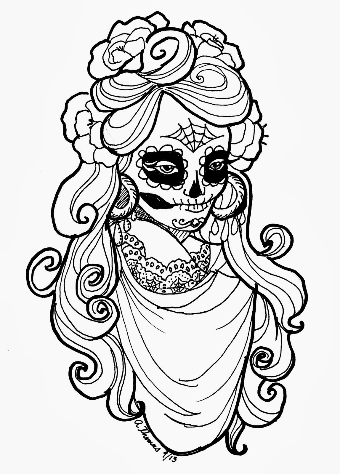 1148x1600 Sugar Skull Adult Coloring Page By Andrea Thomas Free Printable