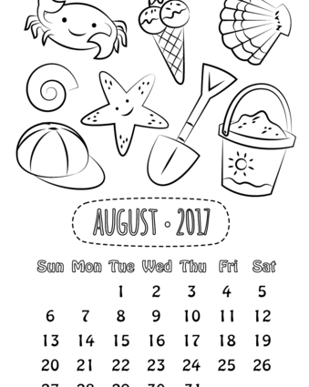 339x425 Calendar Coloring Pages 2017 August 2017 Calendar Coloring Page