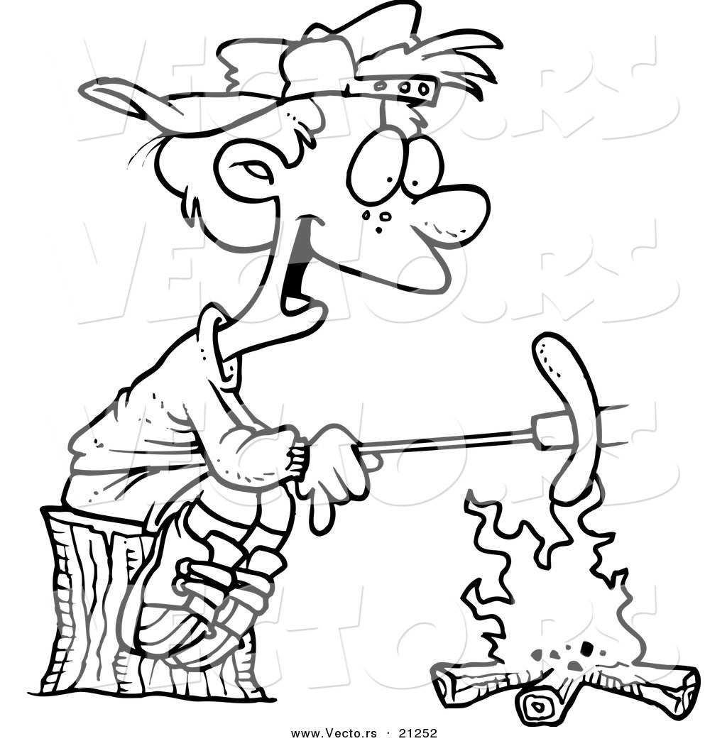 1024x1044 Vector Of A Cartoon Boy Roasting A Weenie Over A Campfire