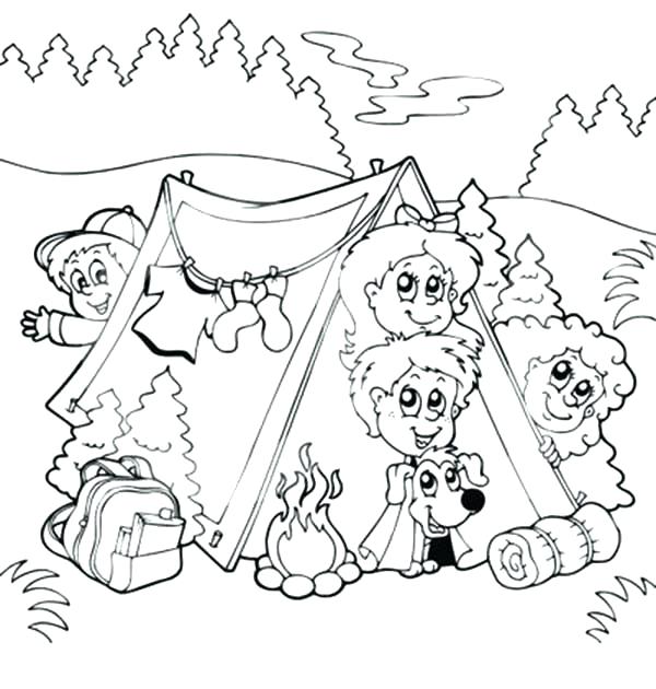 600x630 Camping Coloring Pages Camp Coloring Pages Bunch Of Kids And A Dog