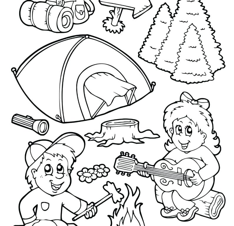 795x768 Camping Coloring Pages Camping In The Night On Summer Camp