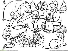 236x179 Camping Coloring Page. Sitting Around The Campfire, Roasting