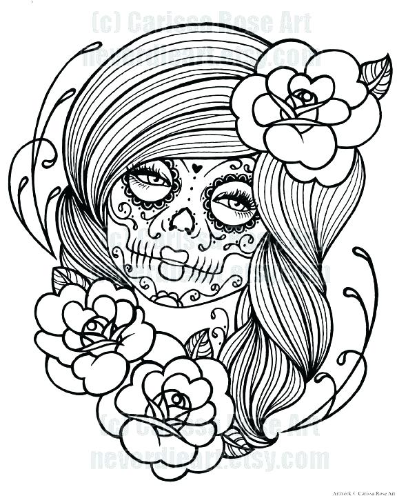 576x719 Skull Color Pages Girl Skull Coloring Pages Zoom Girl Candy Skull