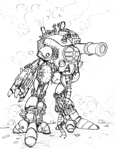 373x480 Giant Robot Coloring Pages Steampunk Giant Robot With A Big Cannon