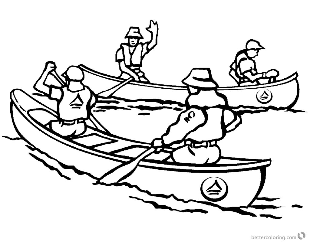 1024x800 Canoeing Coloring Pages Four People Canoeing With Two Canoes