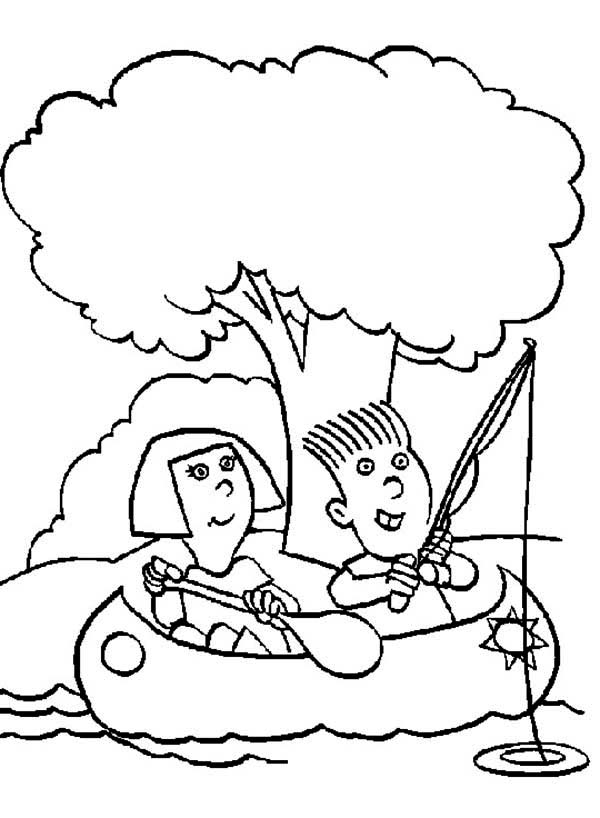 600x818 Fishing With Canoe On Summertime Coloring Page