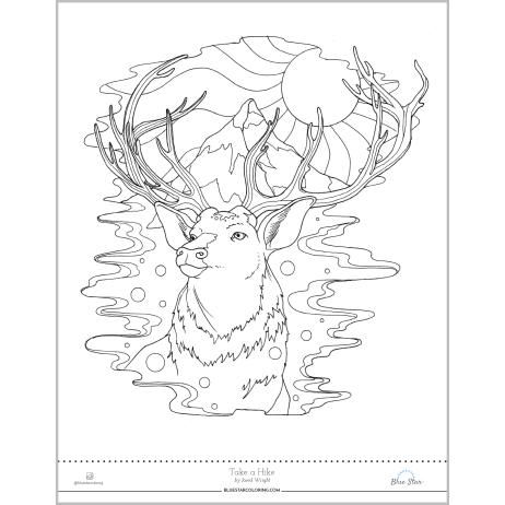 462x462 Coloring Page Buck (Sun + Mountain) ,coloring,art,coloring